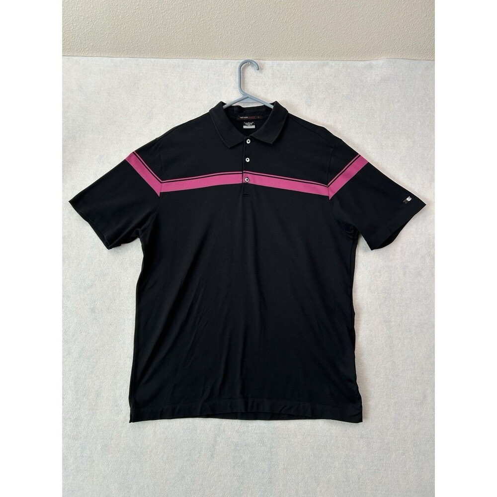 Vintage Nike Tiger Woods Golf Polo Shirt Mens Large Black Pink Stripe 388507 L